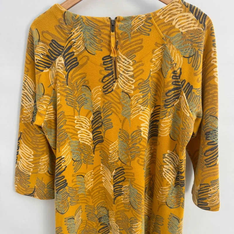 White Stuff Mustard Leaf Print Tunic Dress UK 18 3/4 Sleeve Cotton Blend - Image 6