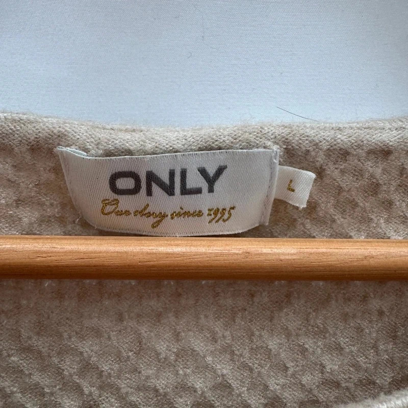 ONLY Beige Cream Textured Striped Knit Jumper Pullover Size L UK 14 16 - Image 2