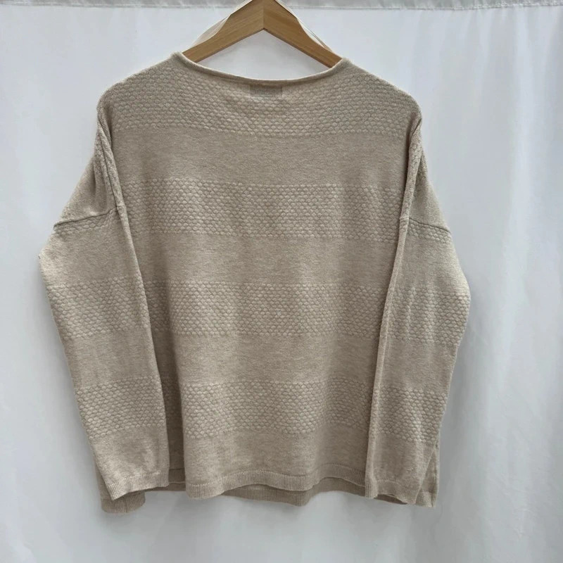 ONLY Beige Cream Textured Striped Knit Jumper Pullover Size L UK 14 16 - Image 7