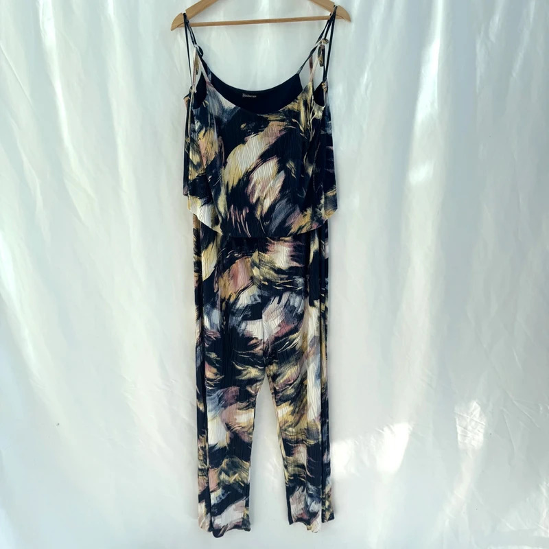 Kaleidoscope Navy Abstract Print Jumpsuit Cold Shoulder UK 20 Smart Occasion Wear