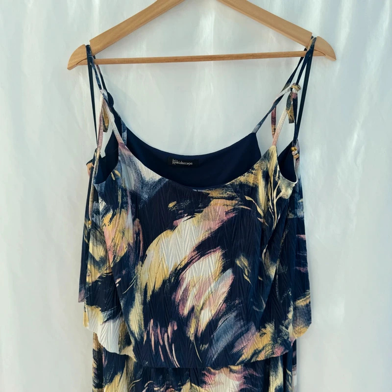 Kaleidoscope Navy Abstract Print Jumpsuit Cold Shoulder UK 20 Smart Occasion Wear - Image 2