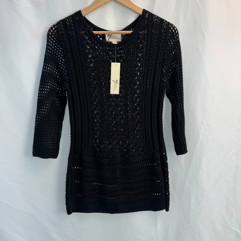 Andrea Jovine Black Crochet Knit Tunic | 3/4 Sleeve | 100% Cotton | Size S (UK 8–10) | BNWT - Image 2