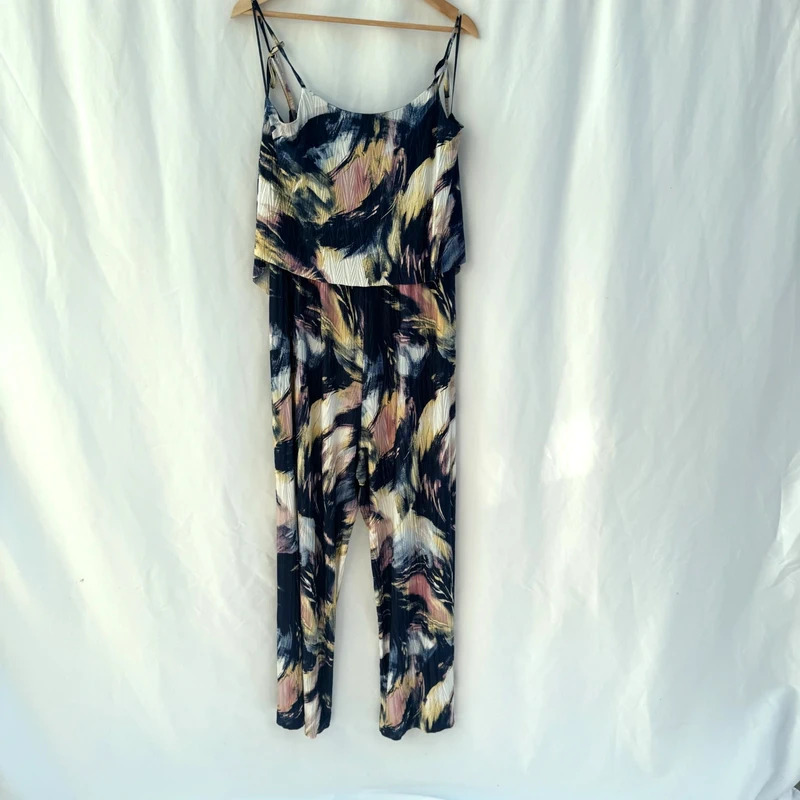 Kaleidoscope Navy Abstract Print Jumpsuit Cold Shoulder UK 20 Smart Occasion Wear - Image 8