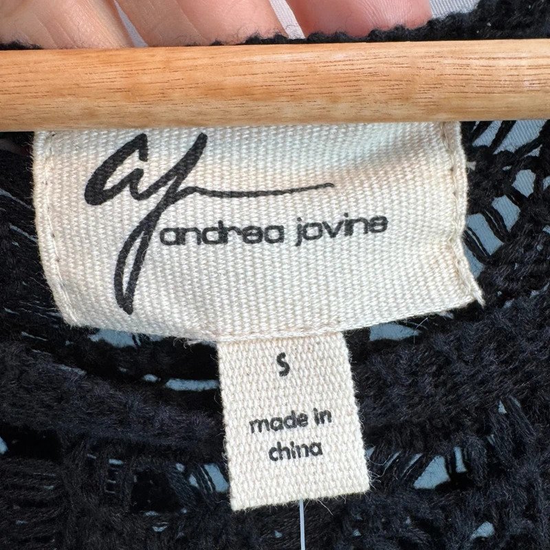 Andrea Jovine Black Crochet Knit Tunic | 3/4 Sleeve | 100% Cotton | Size S (UK 8–10) | BNWT - Image 3