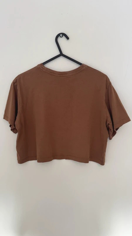 H&M Brown Crop T‑Shirt Age 10–12 – Pink Floral Slogan Print Retro 70s Style - Image 5