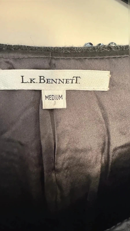 LK Bennett Gunmetal Sequin Wool Evening Silk Jacket UK 12 Medium Party Glam - Image 2
