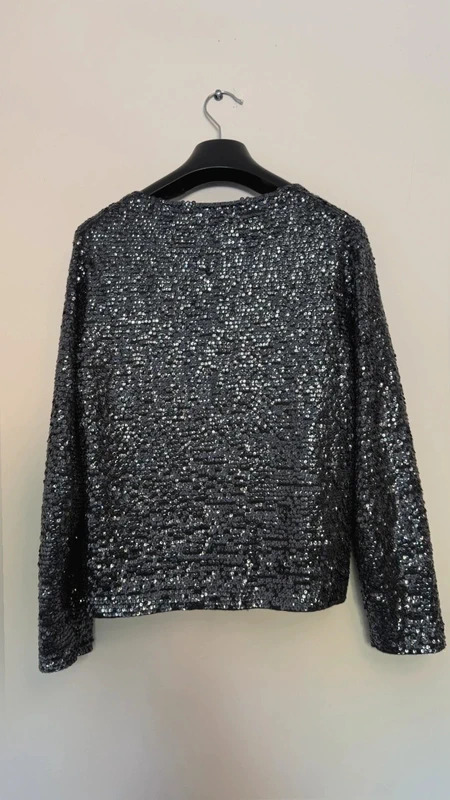 LK Bennett Gunmetal Sequin Wool Evening Silk Jacket UK 12 Medium Party Glam - Image 8