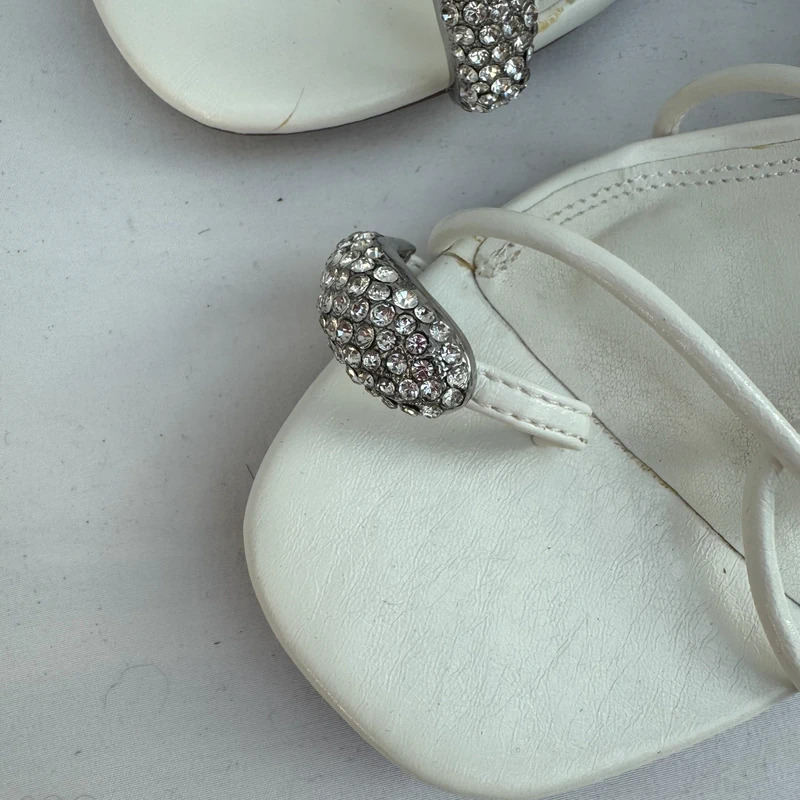 River Island White Strappy Block Heel Sandals Crystal Gem Toe Detail UK 7 / EU 40 - Image 3