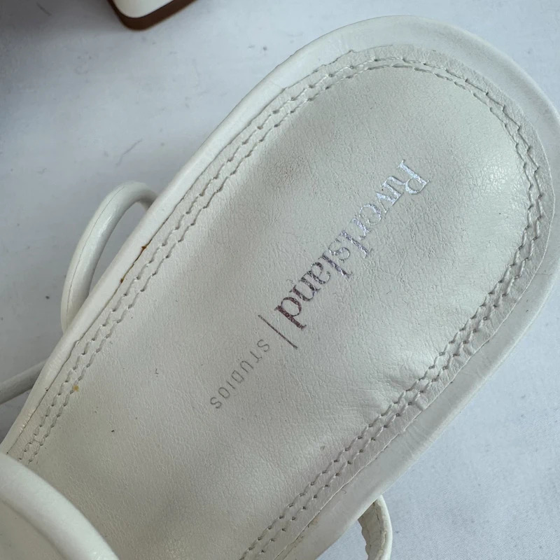 River Island White Strappy Block Heel Sandals Crystal Gem Toe Detail UK 7 / EU 40 - Image 5