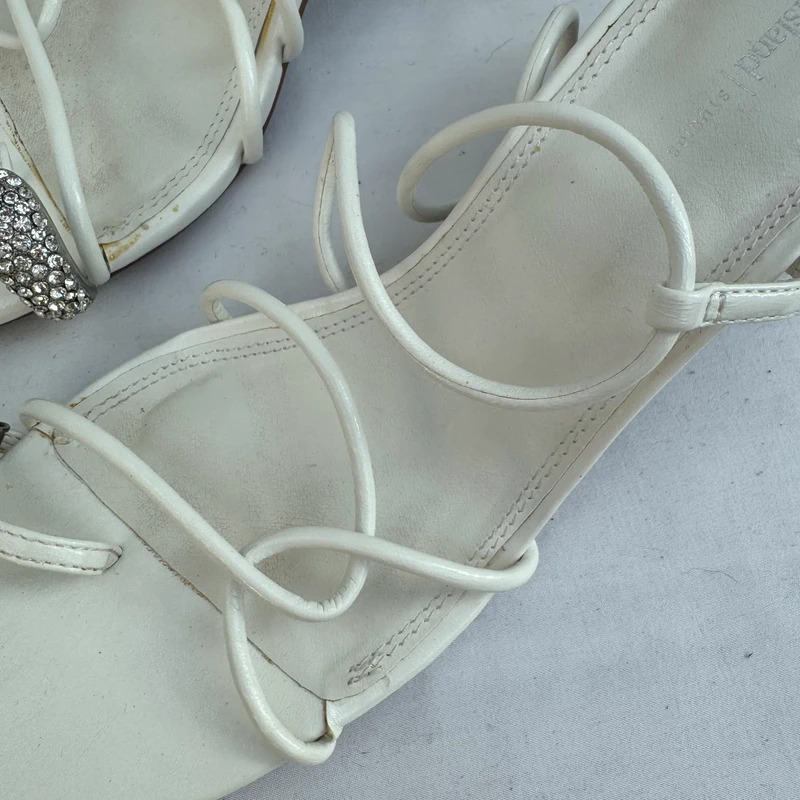 River Island White Strappy Block Heel Sandals Crystal Gem Toe Detail UK 7 / EU 40 - Image 6