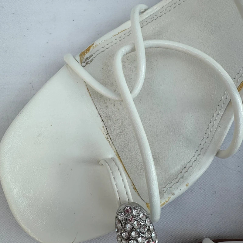 River Island White Strappy Block Heel Sandals Crystal Gem Toe Detail UK 7 / EU 40 - Image 7