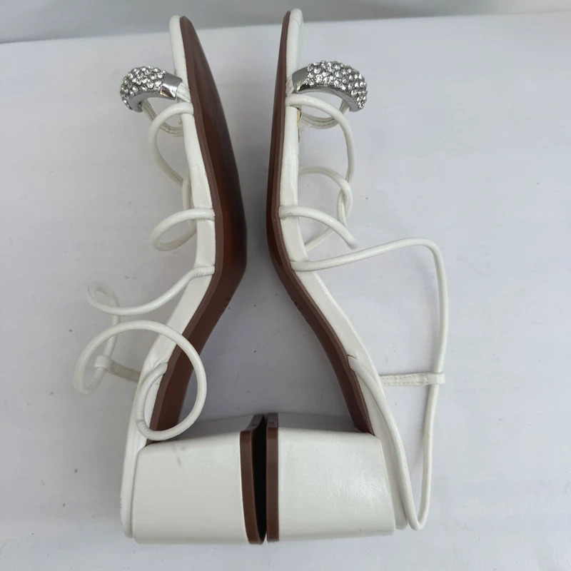 River Island White Strappy Block Heel Sandals Crystal Gem Toe Detail UK 7 / EU 40 - Image 10