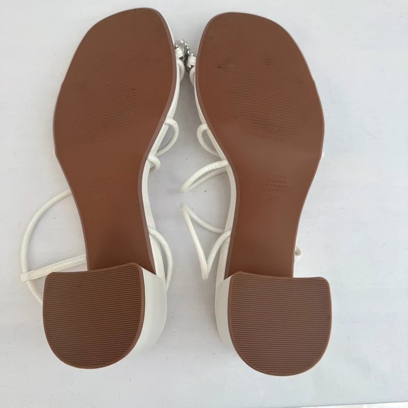River Island White Strappy Block Heel Sandals Crystal Gem Toe Detail UK 7 / EU 40 - Image 12