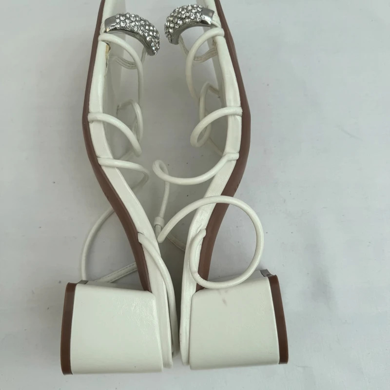 River Island White Strappy Block Heel Sandals Crystal Gem Toe Detail UK 7 / EU 40 - Image 14