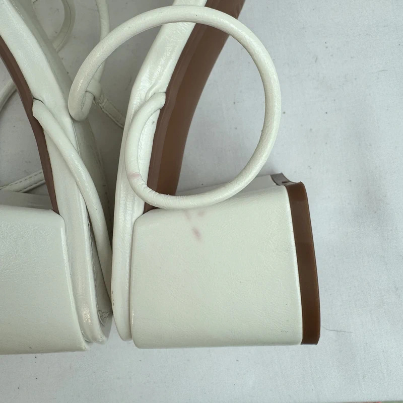 River Island White Strappy Block Heel Sandals Crystal Gem Toe Detail UK 7 / EU 40 - Image 15