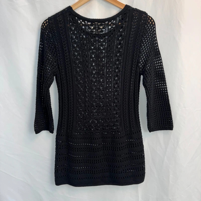 Andrea Jovine Black Crochet Knit Tunic | 3/4 Sleeve | 100% Cotton | Size S (UK 8–10) | BNWT - Image 9