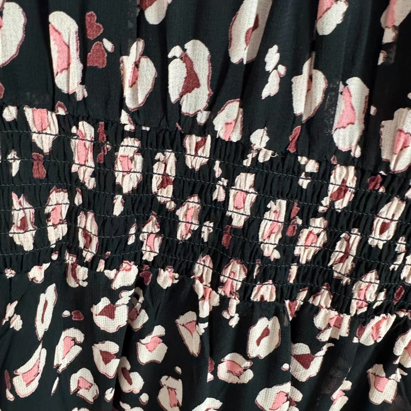 Next Size UK14 Black Abstract Floral Shirred Waist Long Sleeve Dress RRP £38 BNWT - Image 5