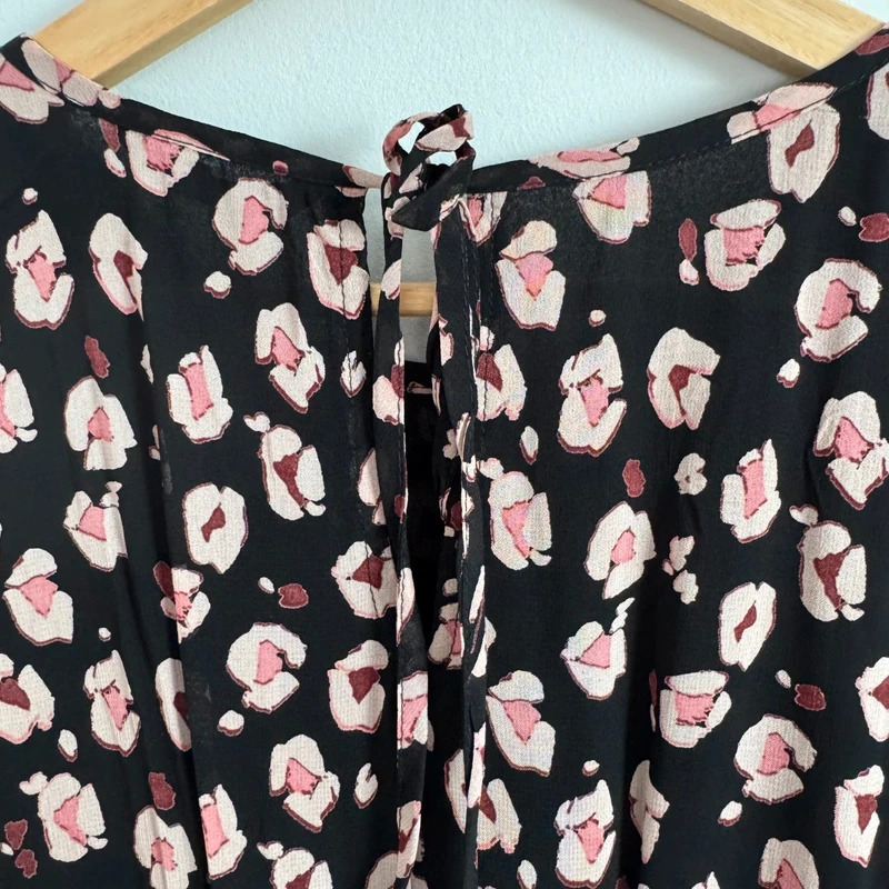 Next Size UK14 Black Abstract Floral Shirred Waist Long Sleeve Dress RRP £38 BNWT - Image 7