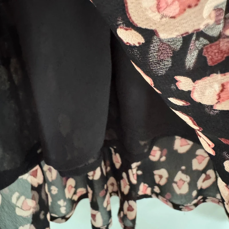 Next Size UK14 Black Abstract Floral Shirred Waist Long Sleeve Dress RRP £38 BNWT - Image 9