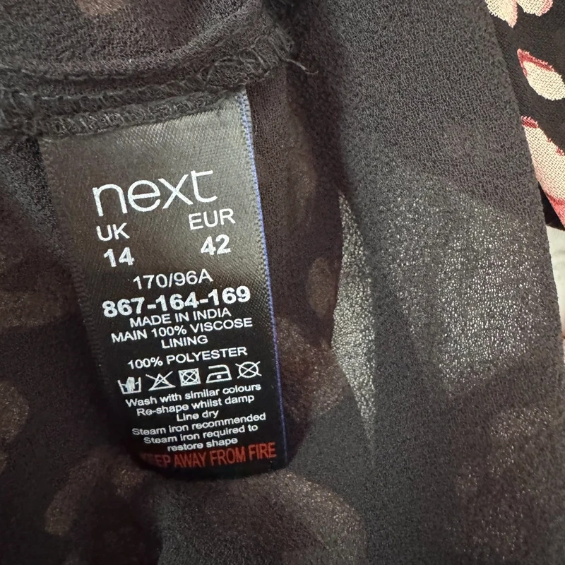 Next Size UK14 Black Abstract Floral Shirred Waist Long Sleeve Dress RRP £38 BNWT - Image 10