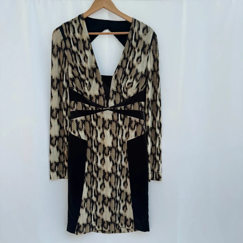 Just Cavalli Snake Print Bodycon Dress IT46 UK14 Cut-Out Back Hologram/CLG
