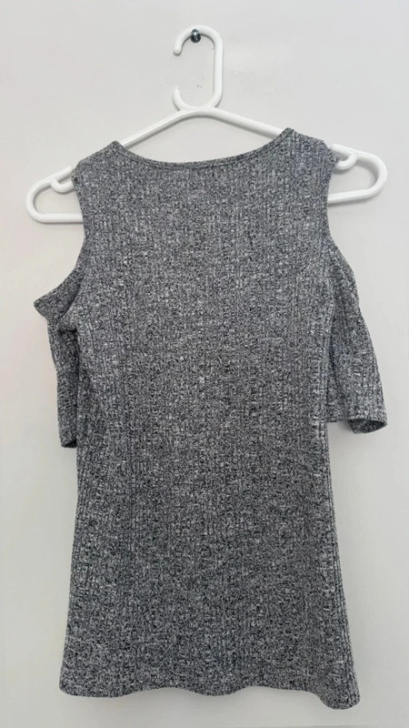 M&S Collection Grey Marl Ribbed Cold Shoulder Knit Top UK 8 Cut Out Sleeve