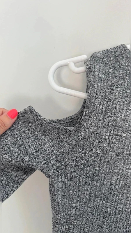 M&S Collection Grey Marl Ribbed Cold Shoulder Knit Top UK 8 Cut Out Sleeve - Image 2