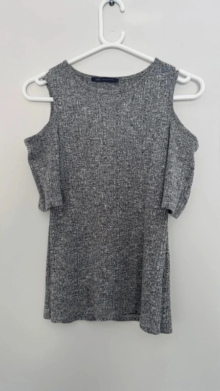 M&S Collection Grey Marl Ribbed Cold Shoulder Knit Top UK 8 Cut Out Sleeve - Image 3