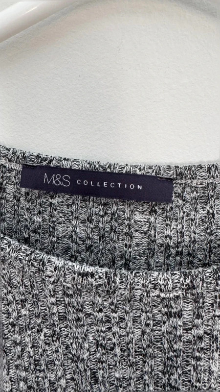 M&S Collection Grey Marl Ribbed Cold Shoulder Knit Top UK 8 Cut Out Sleeve - Image 4