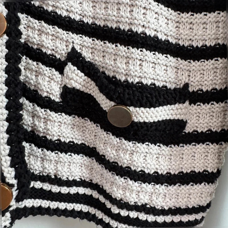 Next Black And Cream Striped Knit Cardigan Gold Buttons Pockets Size L UK 16 18 - Image 2