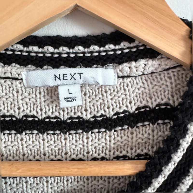 Next Black And Cream Striped Knit Cardigan Gold Buttons Pockets Size L UK 16 18 - Image 4