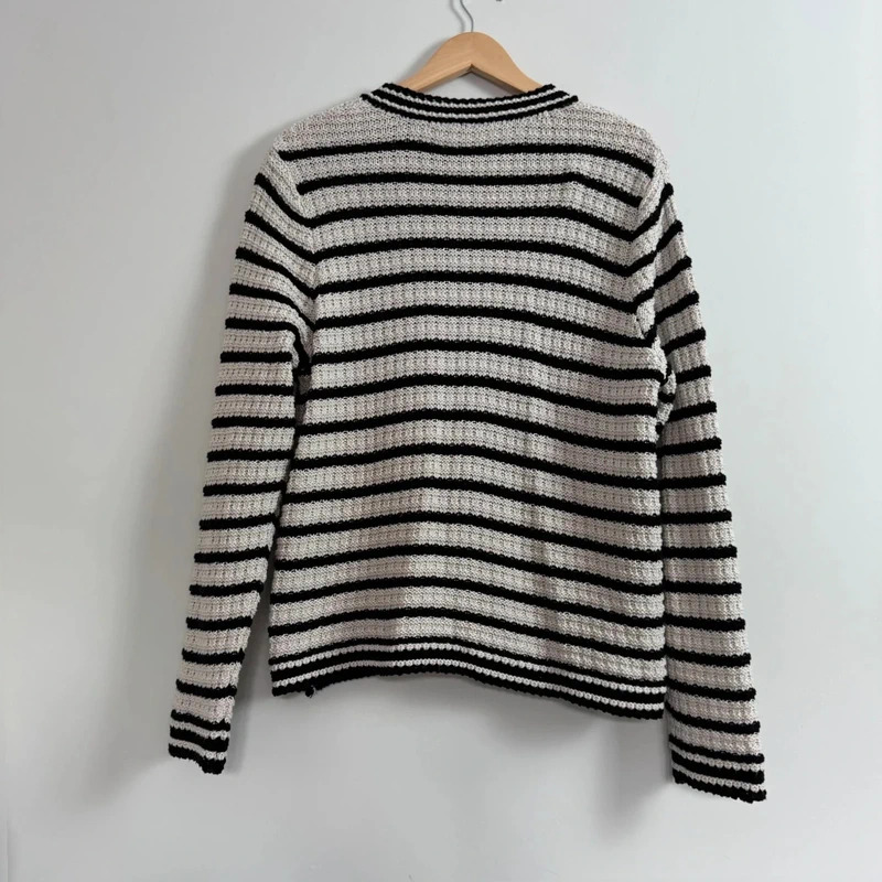 Next Black And Cream Striped Knit Cardigan Gold Buttons Pockets Size L UK 16 18 - Image 6