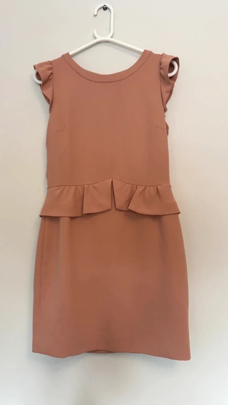 Sandro Paris Terracotta Peplum Dress UK 10 Ruffle Cap Sleeve Gold Zip Smart Occasion Size 2 - Image 2