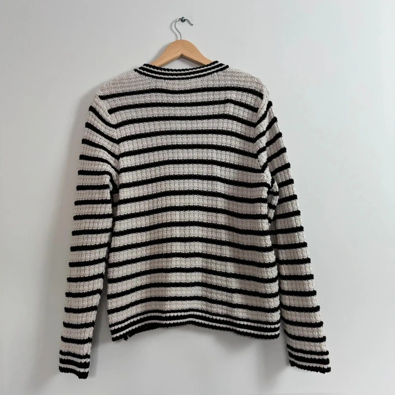 Next Black And Cream Striped Knit Cardigan Gold Buttons Pockets Size L UK 16 18 - Image 7