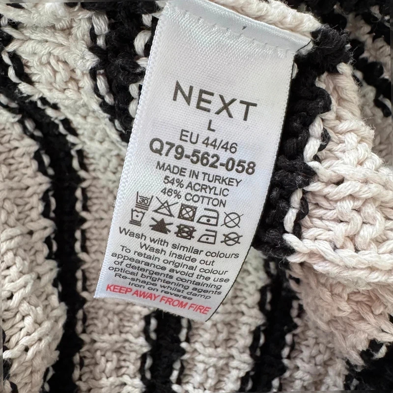 Next Black And Cream Striped Knit Cardigan Gold Buttons Pockets Size L UK 16 18 - Image 10