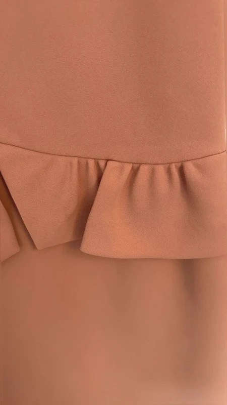 Sandro Paris Terracotta Peplum Dress UK 10 Ruffle Cap Sleeve Gold Zip Smart Occasion Size 2 - Image 3