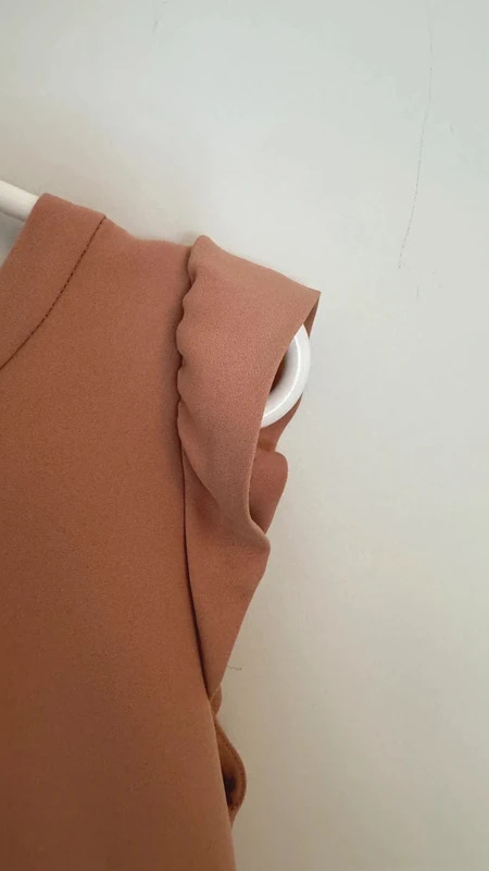 Sandro Paris Terracotta Peplum Dress UK 10 Ruffle Cap Sleeve Gold Zip Smart Occasion Size 2 - Image 4