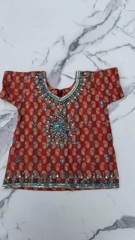 Rust Orange Gold Paisley Embellished Kurta Top UK 6–8 Bead Sequin Ethnic Occasion Wear