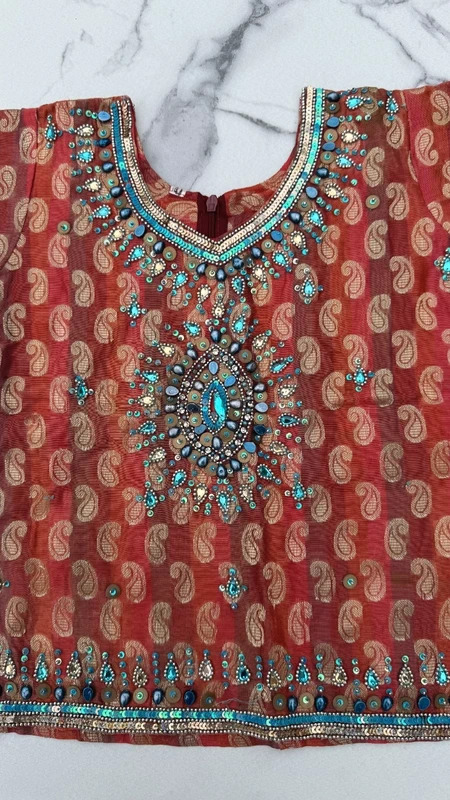 Rust Orange Gold Paisley Embellished Kurta Top UK 6–8 Bead Sequin Ethnic Occasion Wear - Image 2