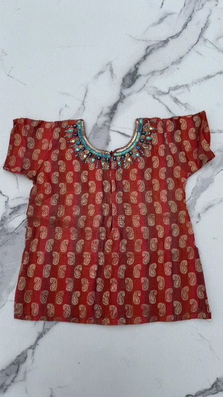 Rust Orange Gold Paisley Embellished Kurta Top UK 6–8 Bead Sequin Ethnic Occasion Wear - Image 3