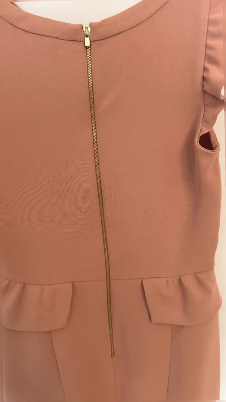 Sandro Paris Terracotta Peplum Dress UK 10 Ruffle Cap Sleeve Gold Zip Smart Occasion Size 2 - Image 5