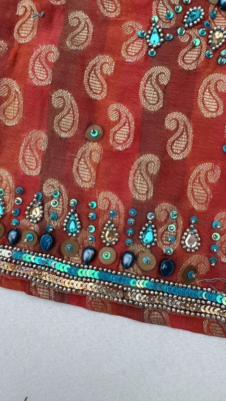 Rust Orange Gold Paisley Embellished Kurta Top UK 6–8 Bead Sequin Ethnic Occasion Wear - Image 6