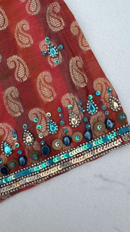 Rust Orange Gold Paisley Embellished Kurta Top UK 6–8 Bead Sequin Ethnic Occasion Wear - Image 8