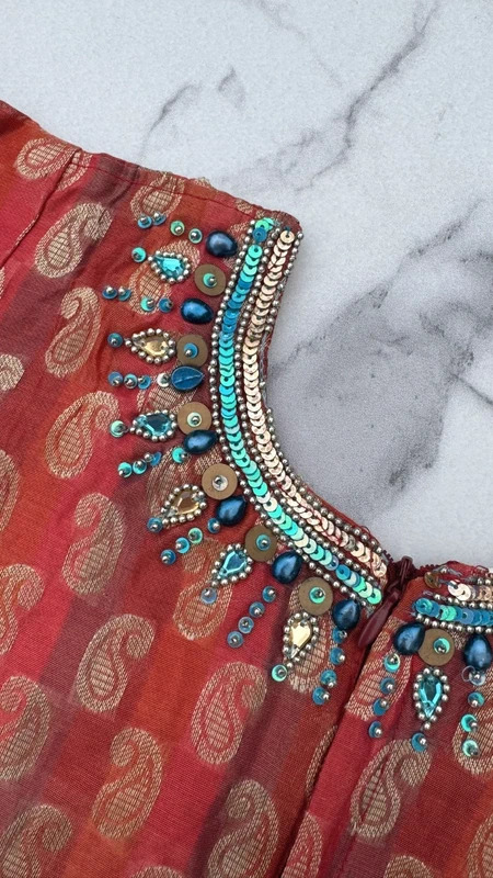 Rust Orange Gold Paisley Embellished Kurta Top UK 6–8 Bead Sequin Ethnic Occasion Wear - Image 9