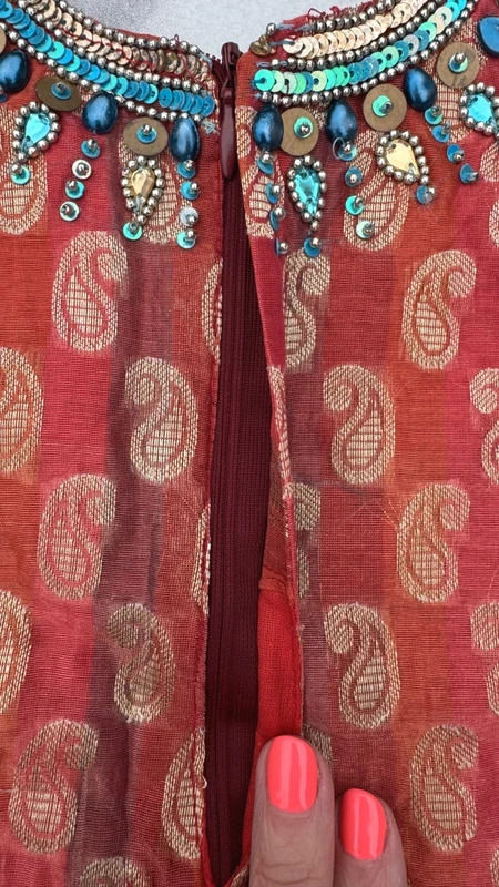 Rust Orange Gold Paisley Embellished Kurta Top UK 6–8 Bead Sequin Ethnic Occasion Wear - Image 11