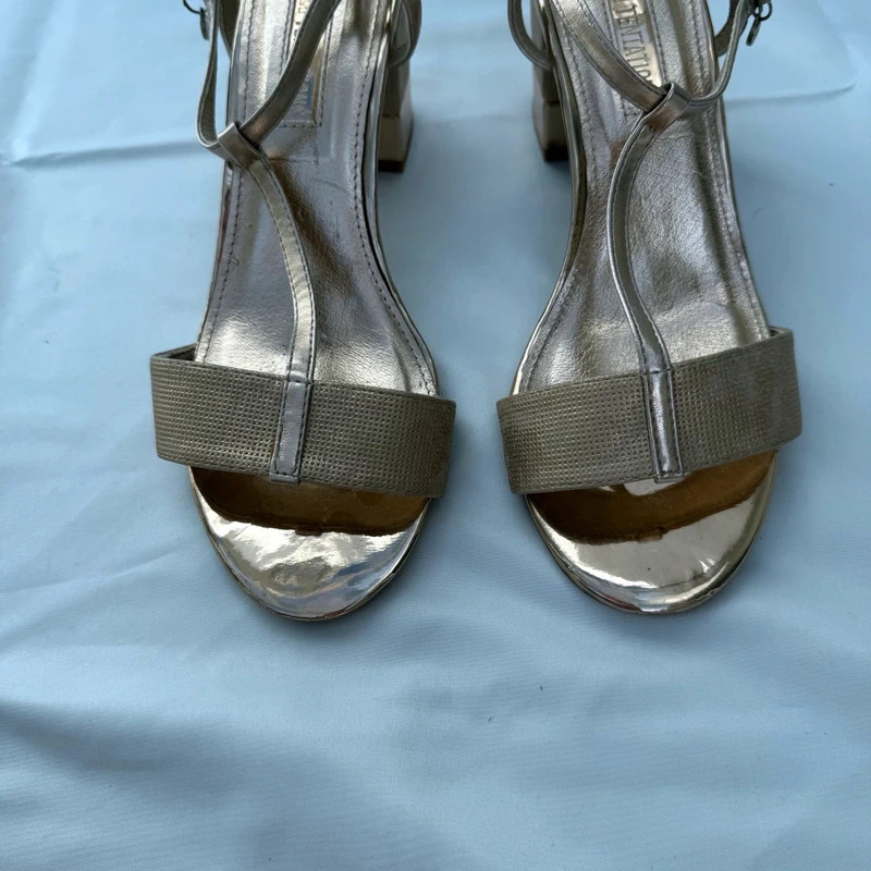 Xti Tentations Gold Metallic Block Heel Sandals UK 6 EU39 Wedding Occasion - Image 4