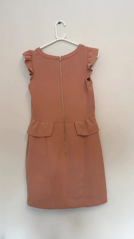 Sandro Paris Terracotta Peplum Dress UK 10 Ruffle Cap Sleeve Gold Zip Smart Occasion Size 2 - Image 6