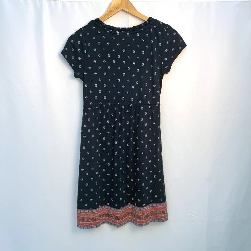 FatFace Navy Ditsy Floral Jersey Dress | Size 10 | V-Neck Border Print Hem | 100% Viscose - Image 2