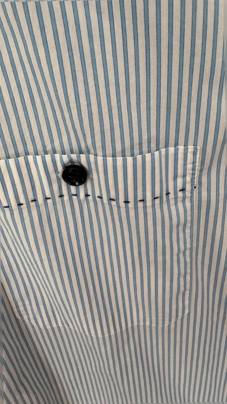 Next Men's L 46" Blue White Stripe Shirt Contrast Collar Stitch Detail Long Sleeve - Image 2