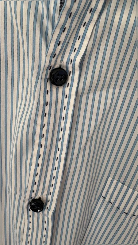 Next Men's L 46" Blue White Stripe Shirt Contrast Collar Stitch Detail Long Sleeve - Image 3